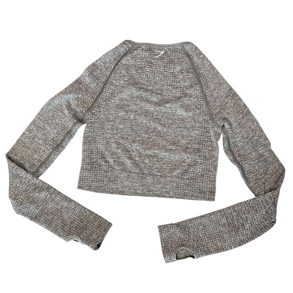 Gymshark Vital Seamless Women’s XS Heather Gray Round Neck Crop Top Thumbholes - Picture 4 of 12